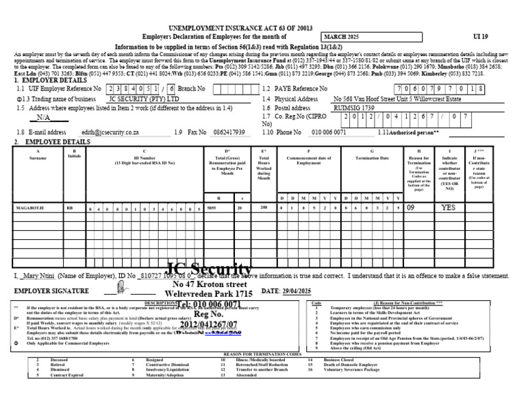 UI-19 Form Submission for March 2025 | PDF | Salary | Employment