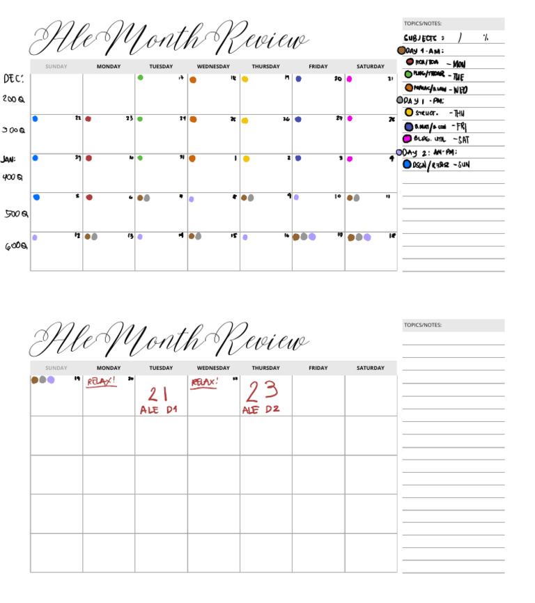 Weekly Schedule and Notes Overview | PDF