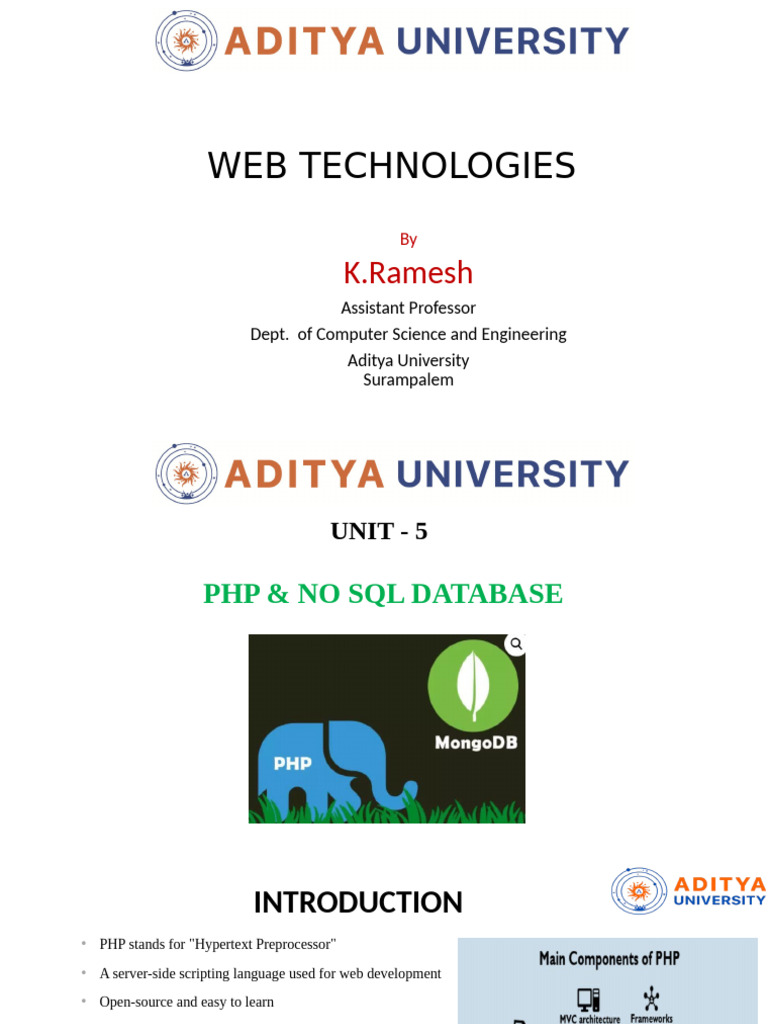 WebTechnologies UNIT5 | PDF | Php | No Sql