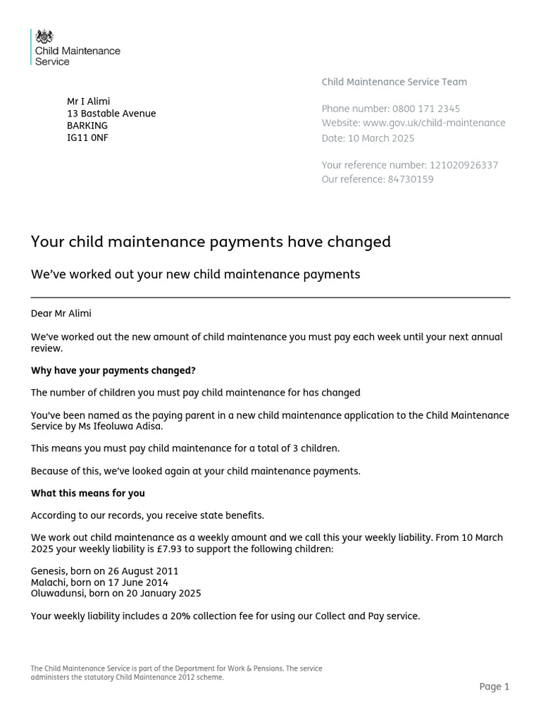 Updated Child Maintenance Payment Plan | PDF | Child Support | Fee