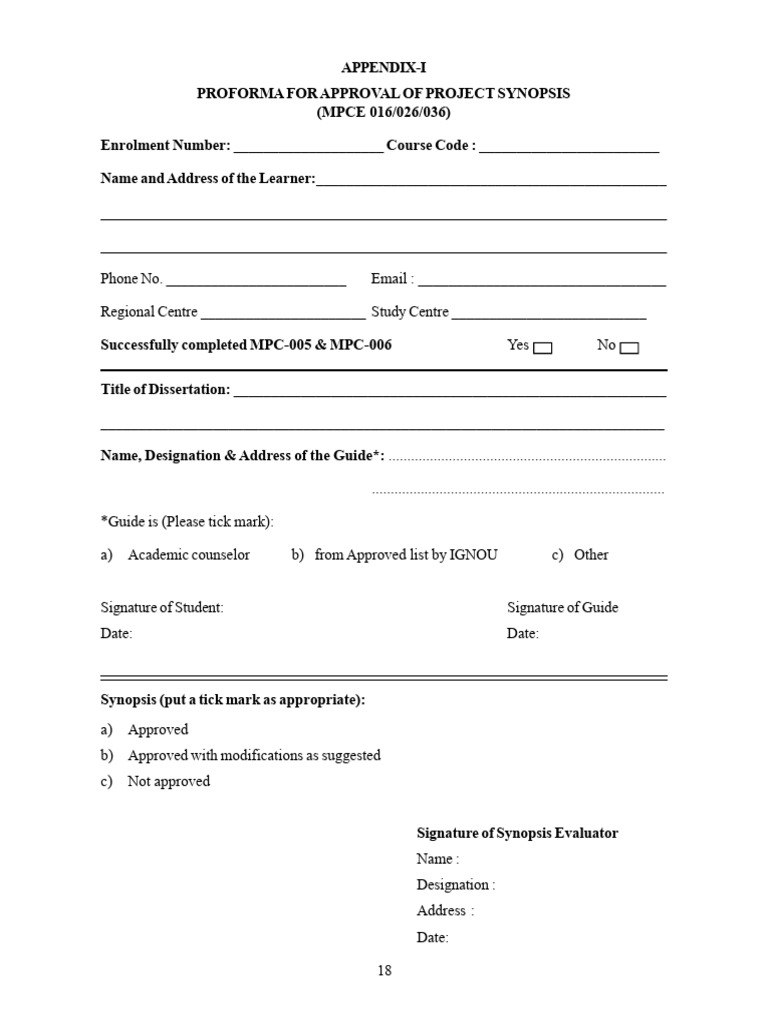 IGNOU Project Synopsis Approval Proforma | PDF