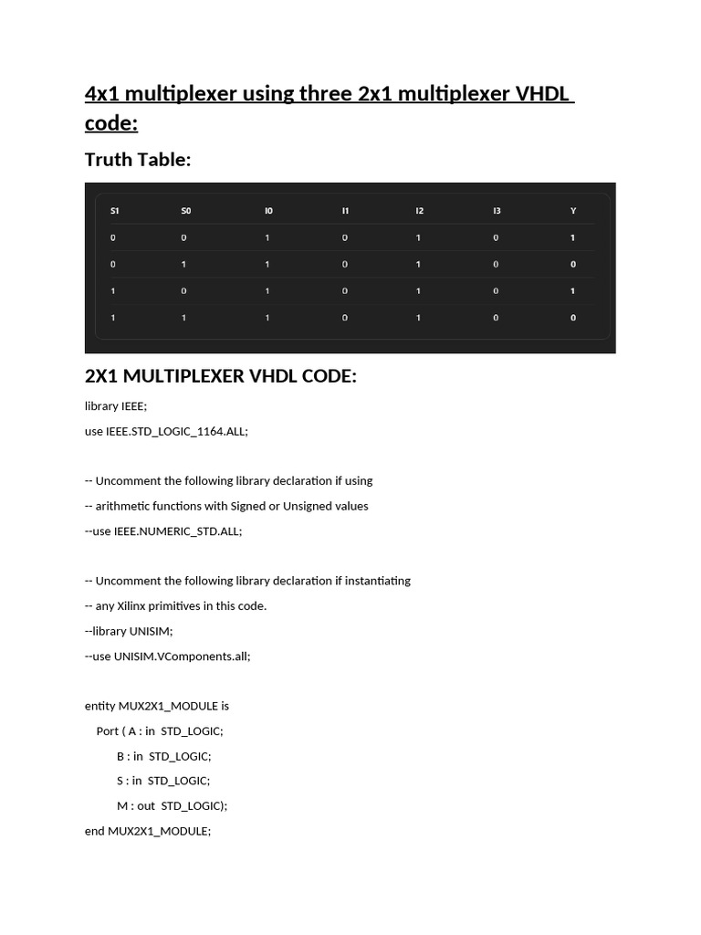 4x1 Multiplexer Using 2x1 | PDF | Vhdl | Computer Standards