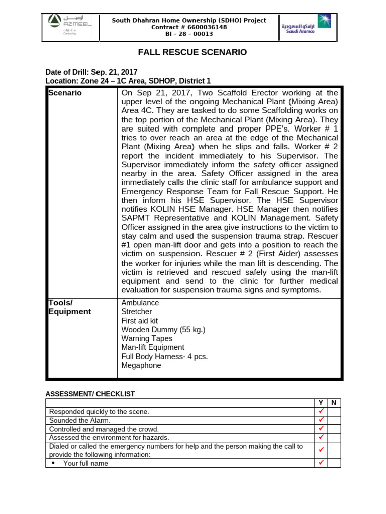 Fall Rescue Drill Report - SDHOP 2017 | PDF | Emergency Management ...
