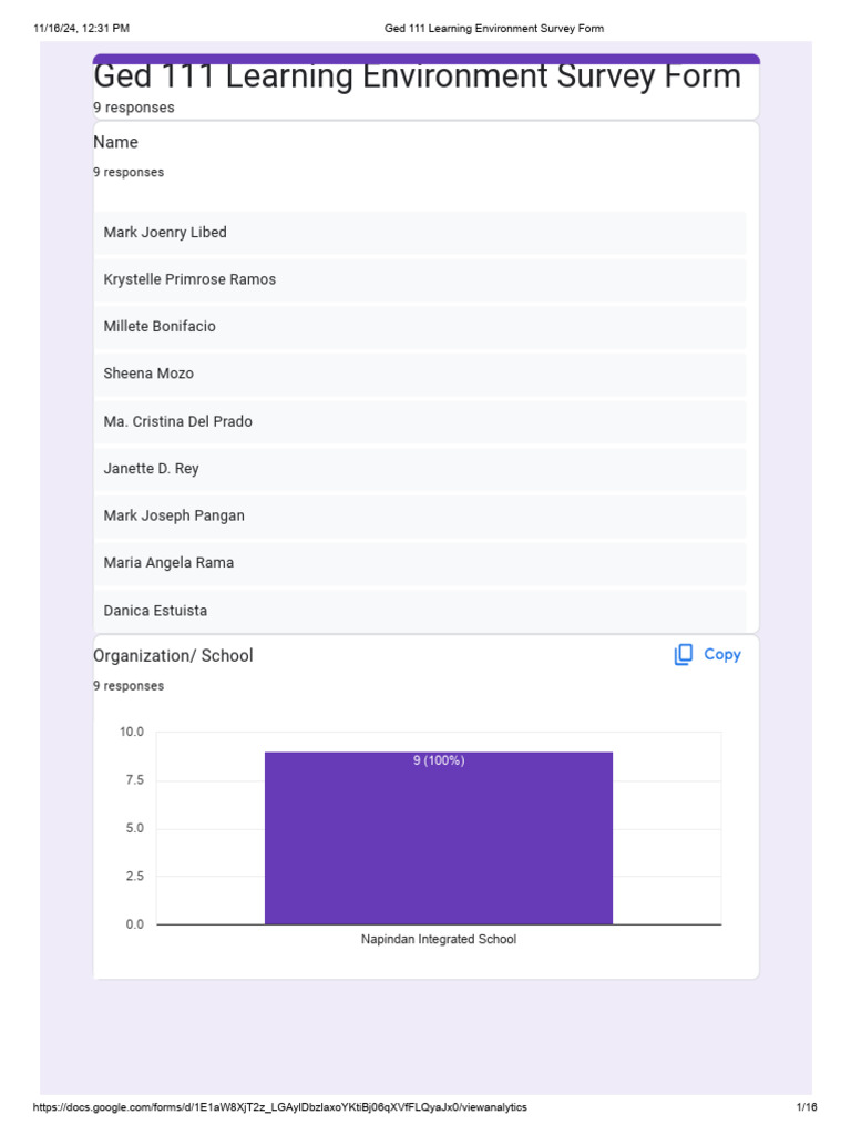 Ged 111 Learning Environment Survey Results | PDF | Classroom ...