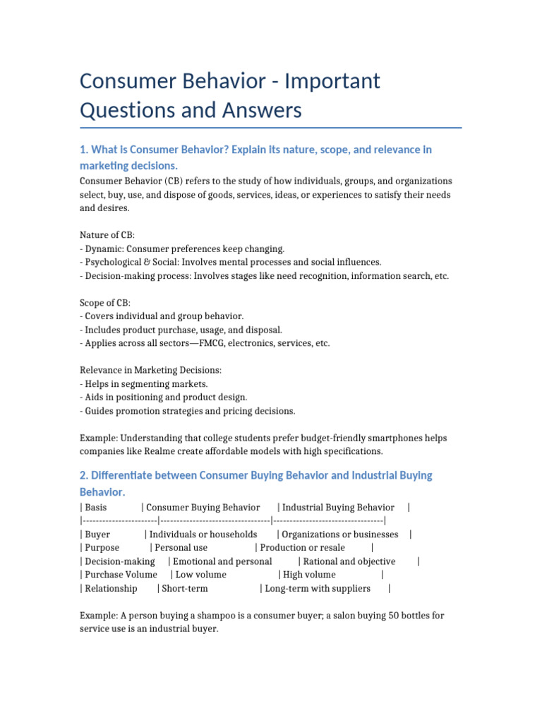 Consumer Behavior QA Rohit Yadav | PDF | Consumer Behaviour | Behavior