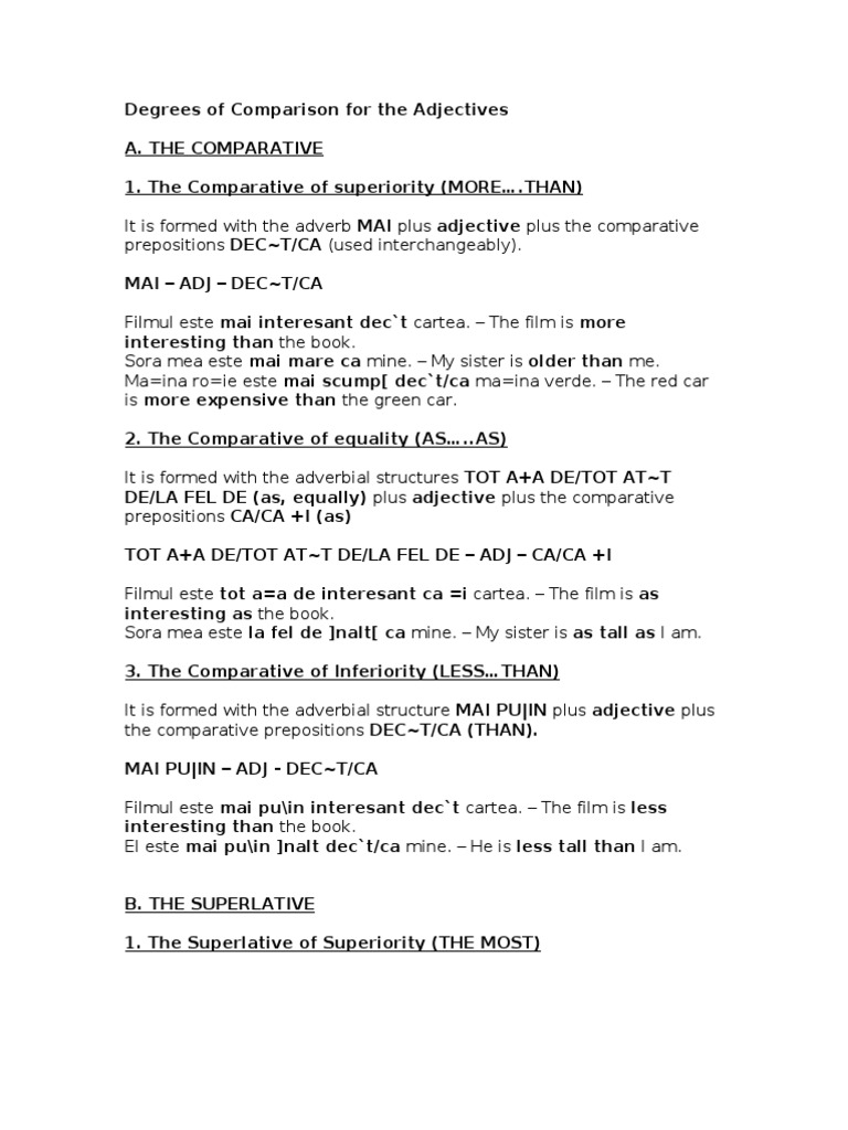 Degrees of Comparison For The Adjectives | PDF | Adjective | Linguistic ...