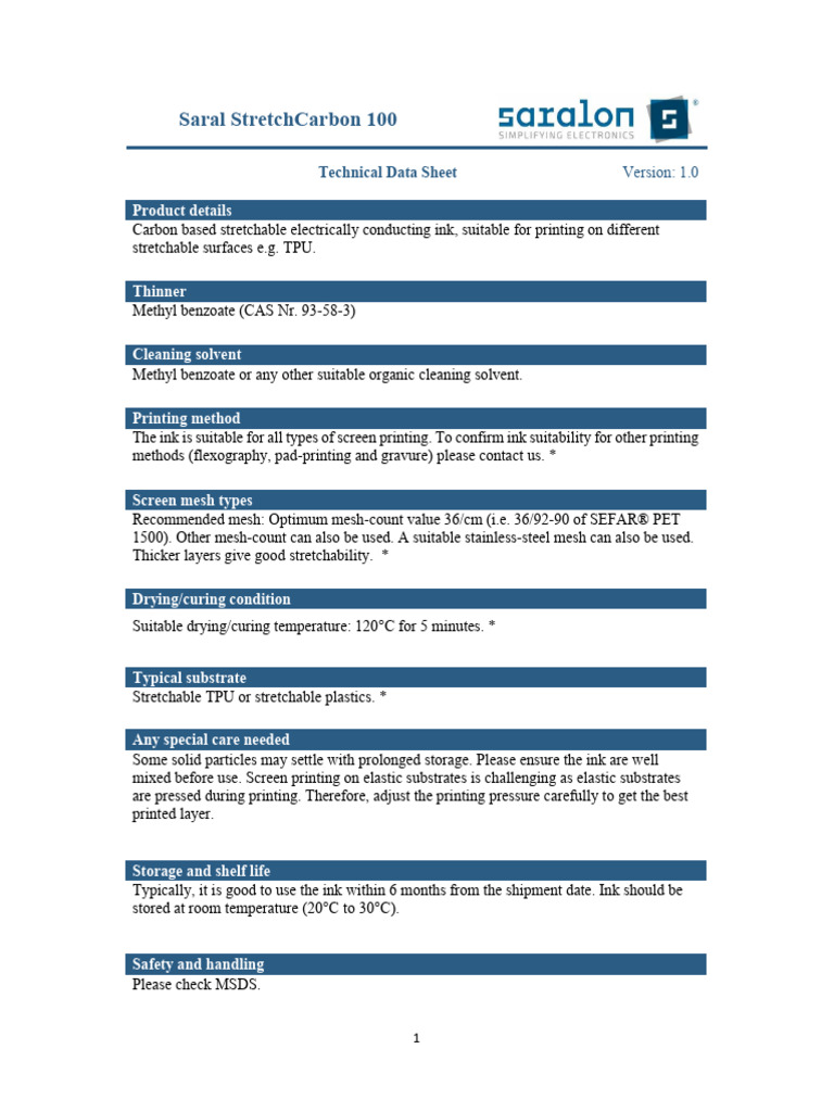 TDS - Saral StretchCarbon 100 | PDF | Ink | Viscosity
