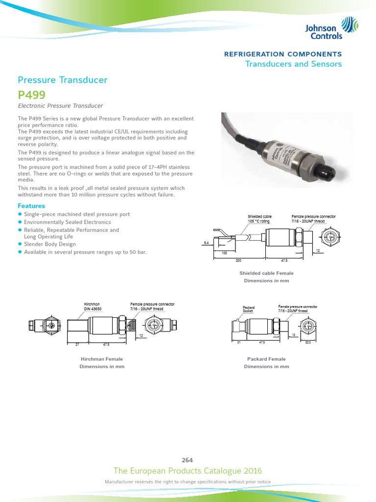 P499 Pressure Transducer Overview | PDF | Electrical Connector ...
