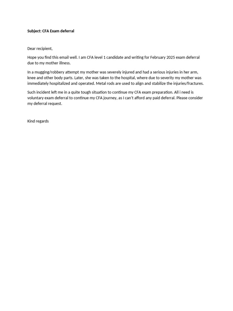 CFA Level 1 Exam Deferral Request | PDF