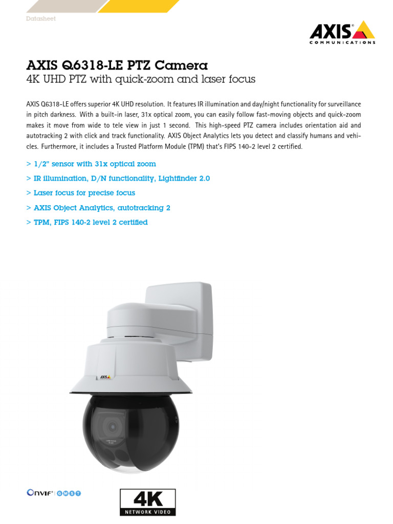 AXIS Q6318-LE PTZ Camera Overview | PDF | Camera | Zoom Lens