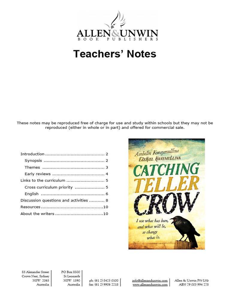 Catching Teller Crow - Teacher Notes | PDF
