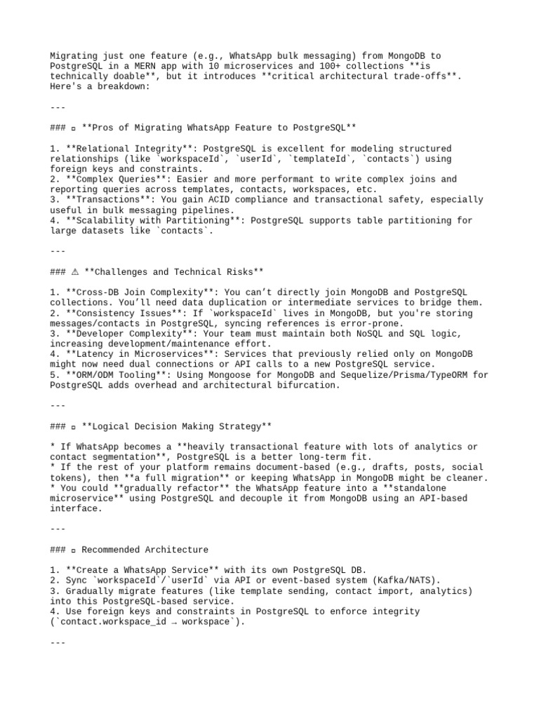 Migrating Just One Feature (E.g., W | PDF | Postgre Sql | Mongo Db