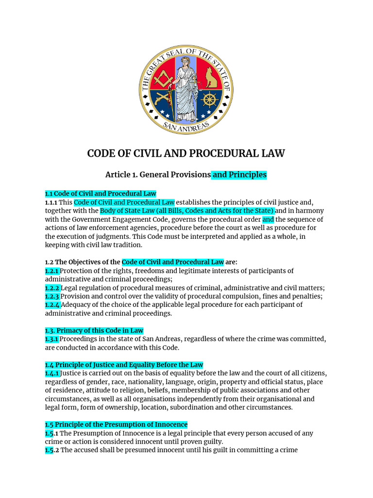 Civil and Procedural Law Code Overview | PDF | Detention (Imprisonment ...