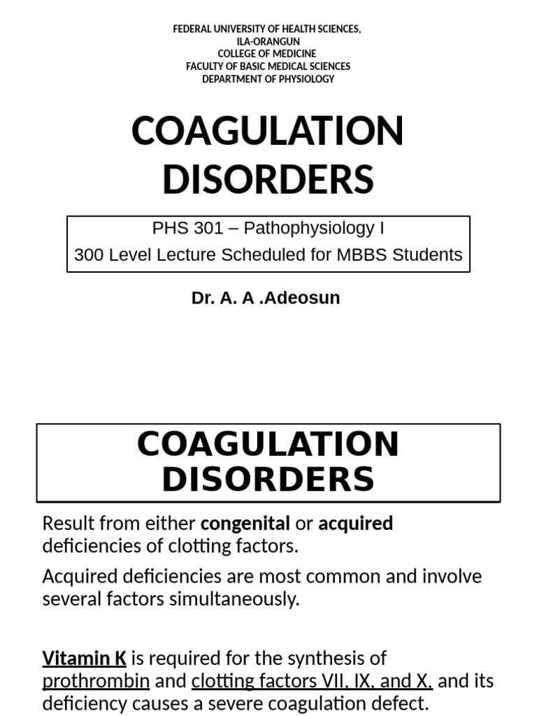 Coagulation Disorders Lecture | PDF | Coagulation | Platelet