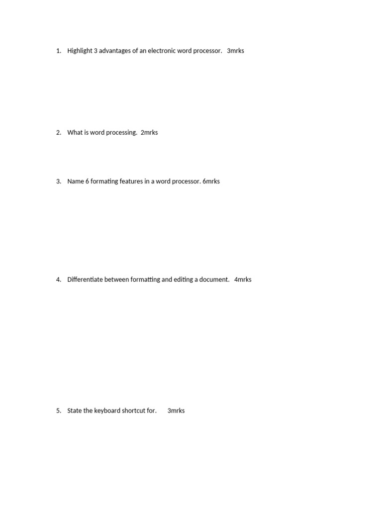 Word Processing Exam Questions | PDF