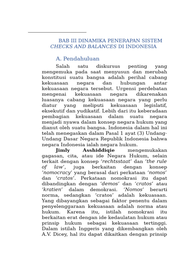 Bab Iii Dinamika Penerapan Sistem Checks and Balances Di Indonesia | PDF