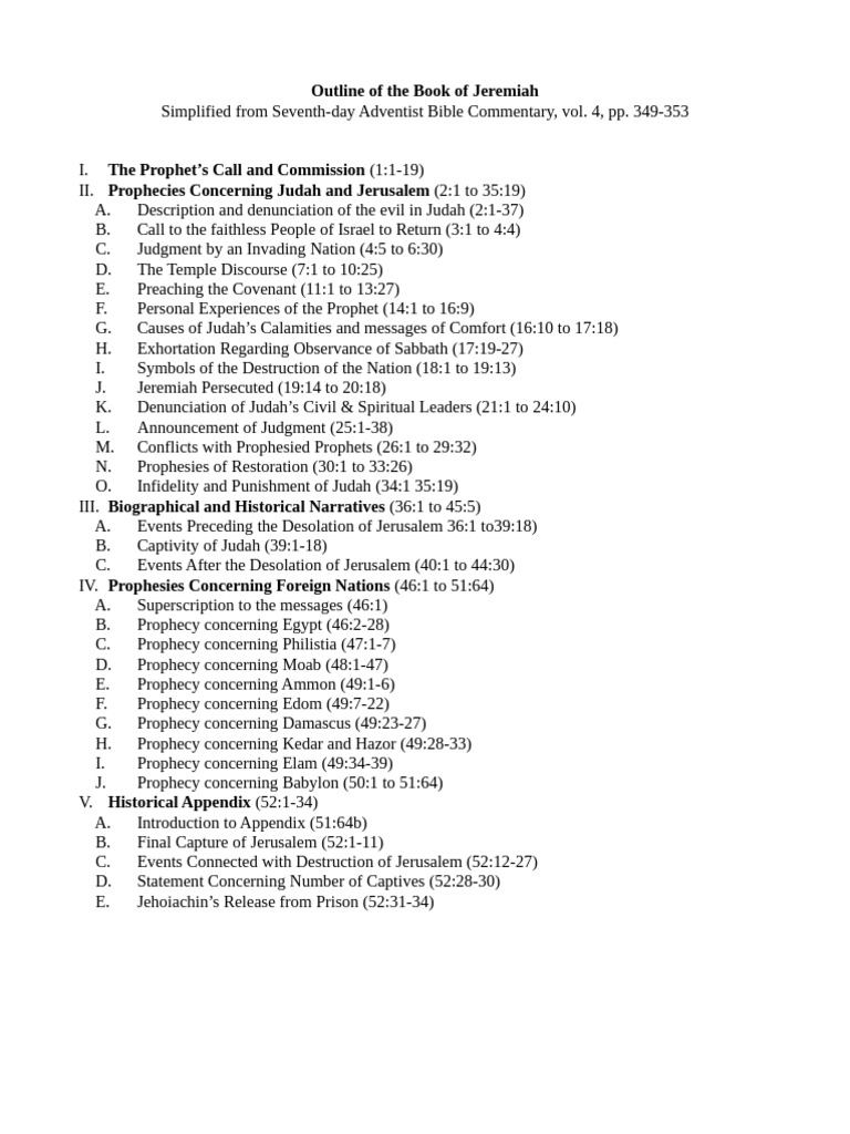 Outline of Jeremiah's Prophecies and Events | PDF