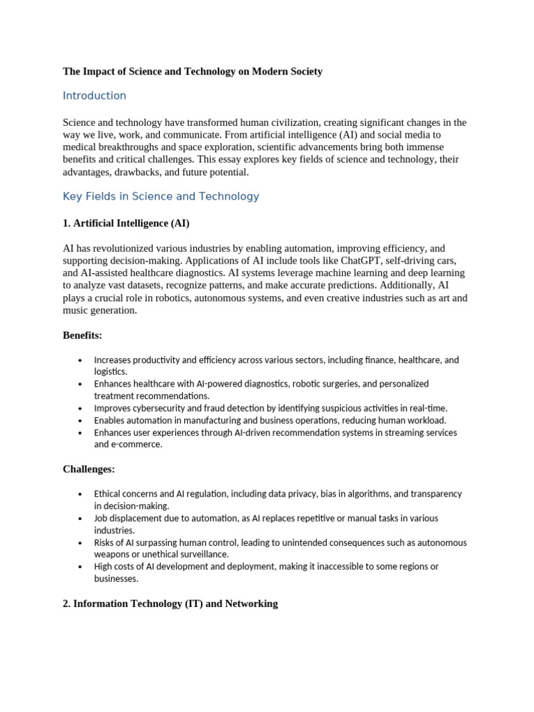 The Impact of Science and Technology On Modern Society | PDF ...
