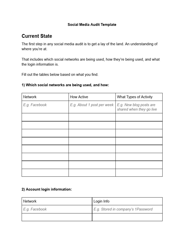 Free Social Media Audit Template | PDF | Popular Culture & Media ...