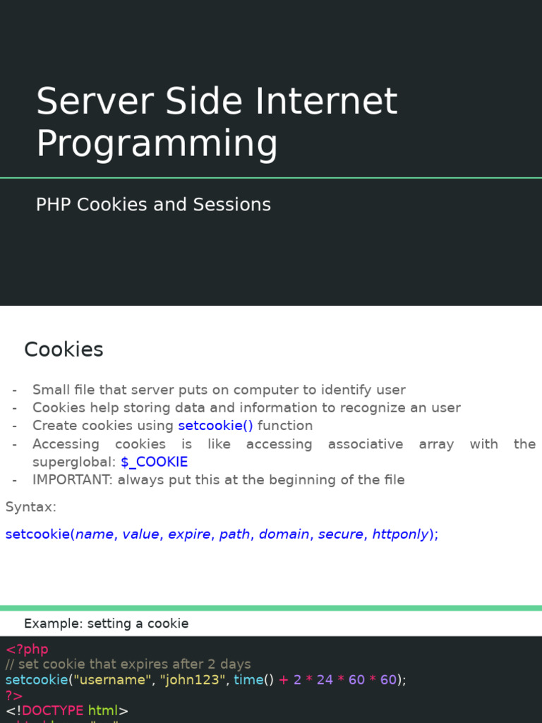 PHP Cookies and Sessions Guide | PDF | Http Cookie | Login