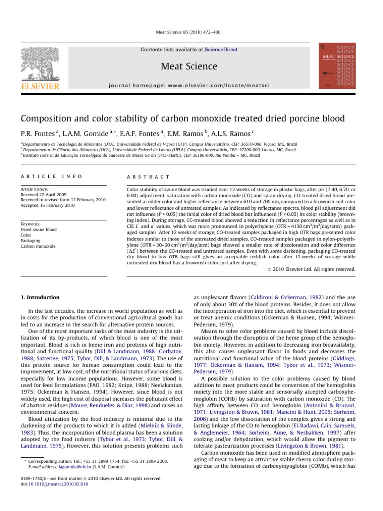 Fontes 2010 Meat-Science | PDF | Blood | Color