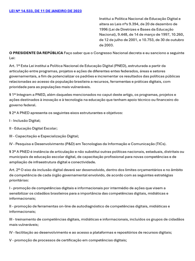Política Nacional de Educação Digital | PDF | Tecnologia da Informação ...