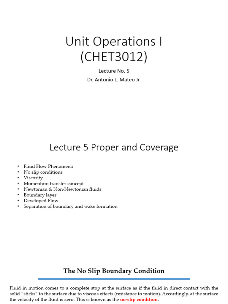 Unit Operations I - Lecture No. 5 - R | PDF | Viscosity | Shear Stress