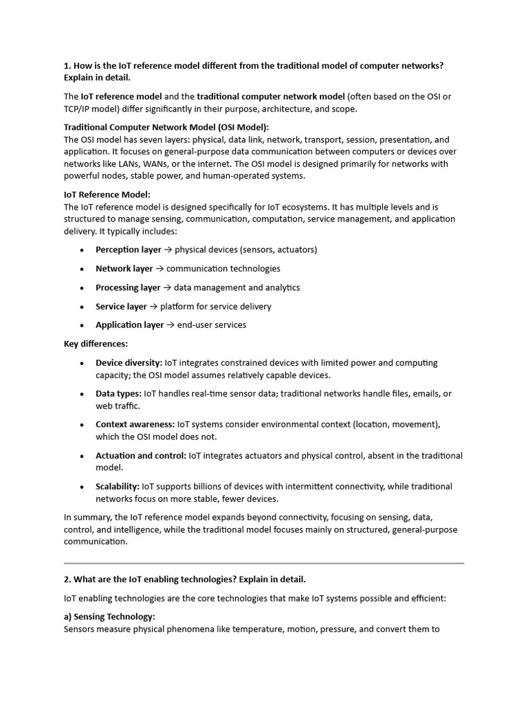 IoT Reference Model vs. Traditional Networks | PDF | Internet Of Things ...
