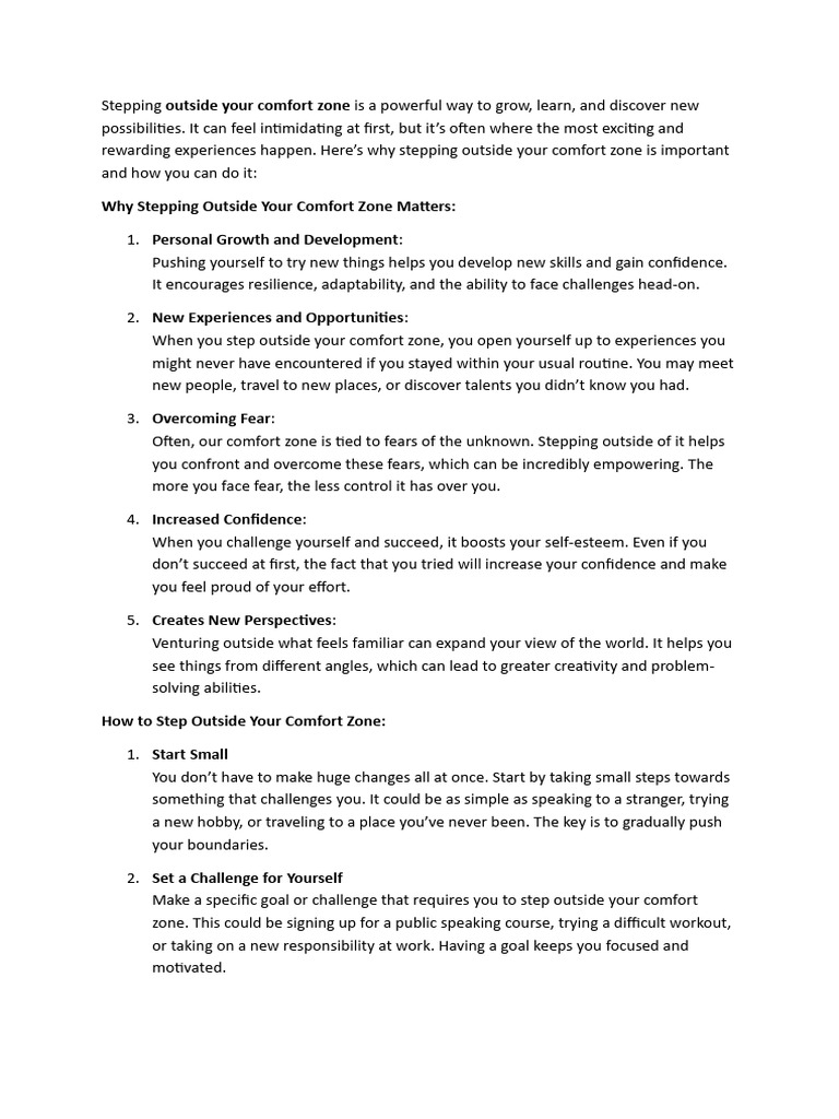 stepping otuside your comfort zone | PDF | Thought | Behavior Modification