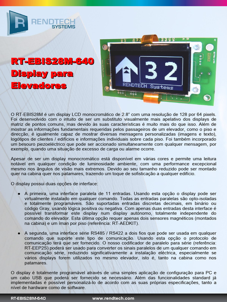 Display LCD para Elevadores RT-EBIS28M | PDF | Comunicação | Engenharia ...