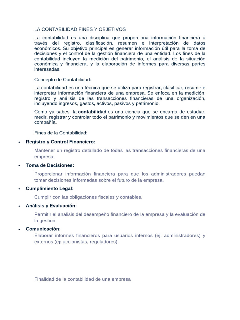 Fines y Objetivos de la Contabilidad | PDF | Contabilidad | Negocios ...