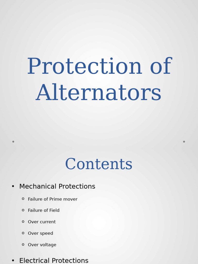 Alternator Protection Mechanisms Explained | PDF | Relay | Electricity