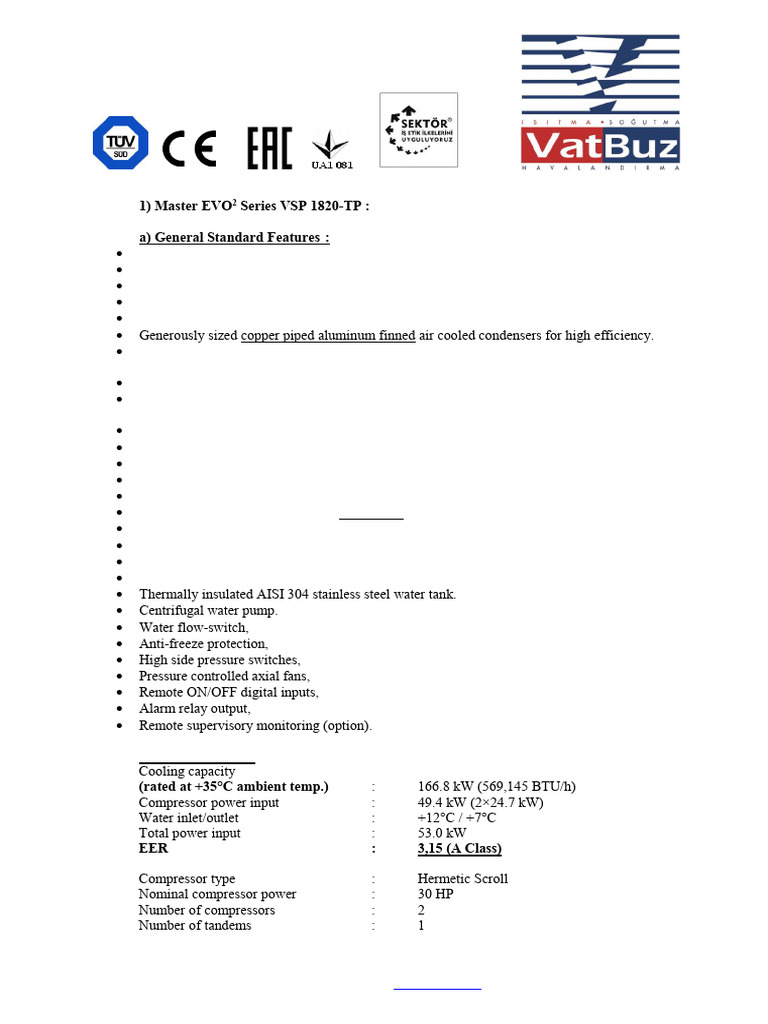 3 - Technical Data Sheet VSP-1820-TP Water Chiller | PDF