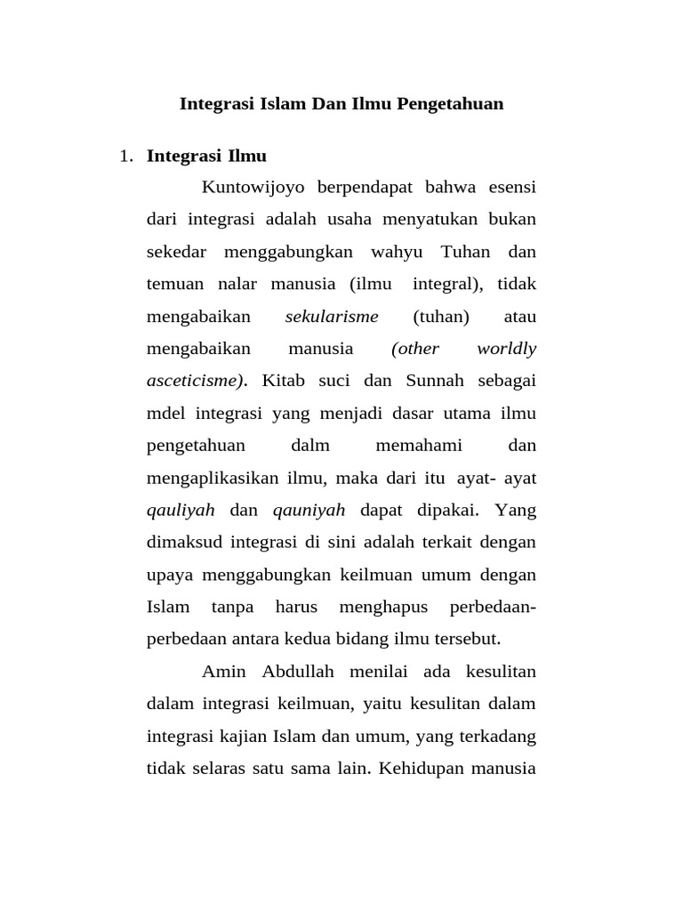 Integrasi Ilmu Pengetahuan dan Islam | PDF