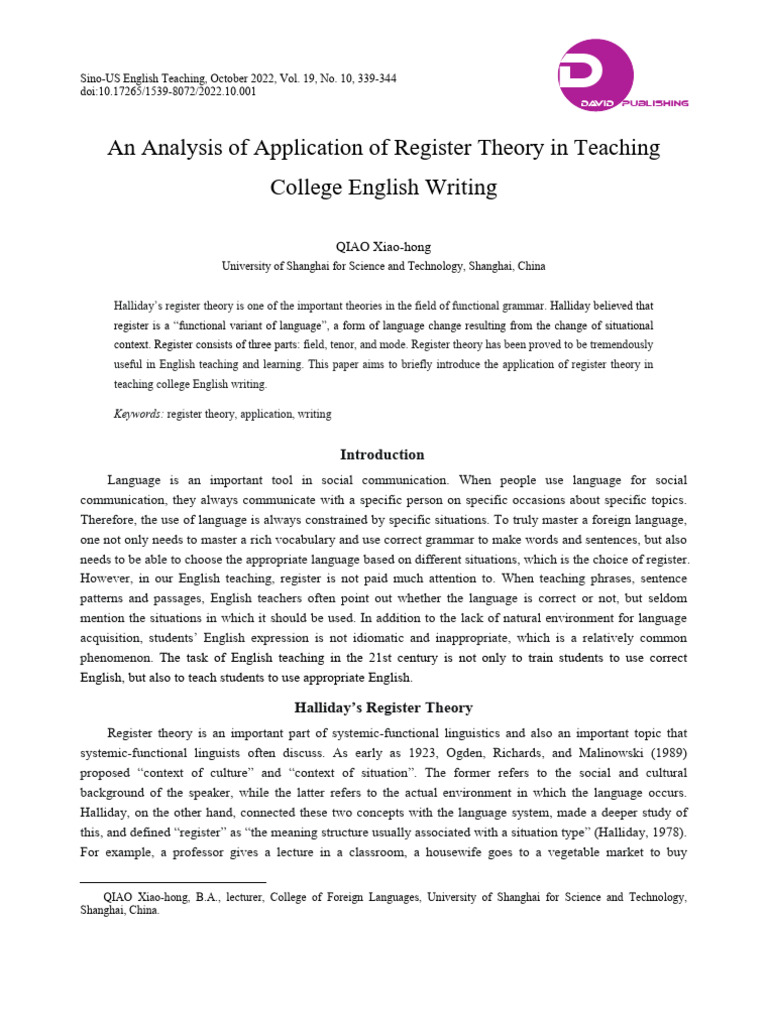 Register Theory in College English Writing | PDF | English Language ...