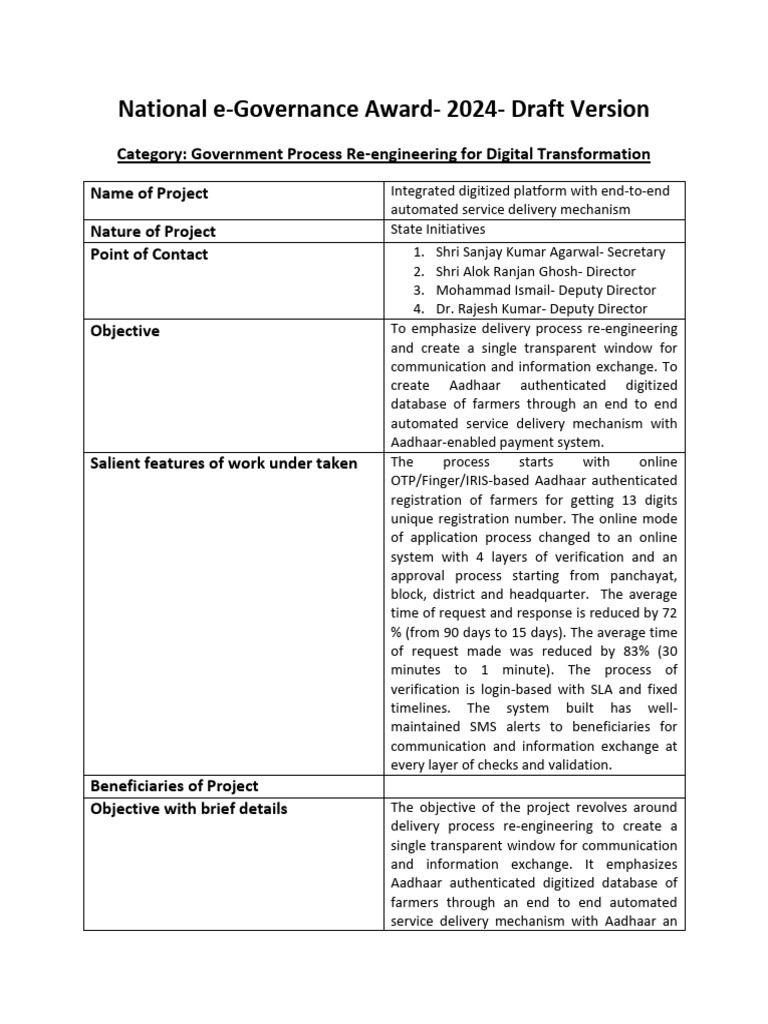 Award For National E-Governance - Draft Note Category-1 | PDF | Cheque