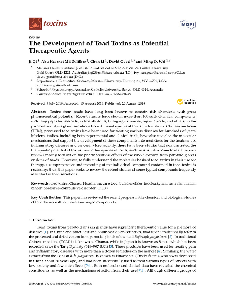 Toad Toxins: Therapeutic Potential Review | PDF | Angiogenesis | Apoptosis