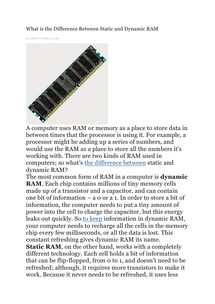 Static and Dynamic RAM | Download Free PDF | Subroutine | Dynamic ... image.