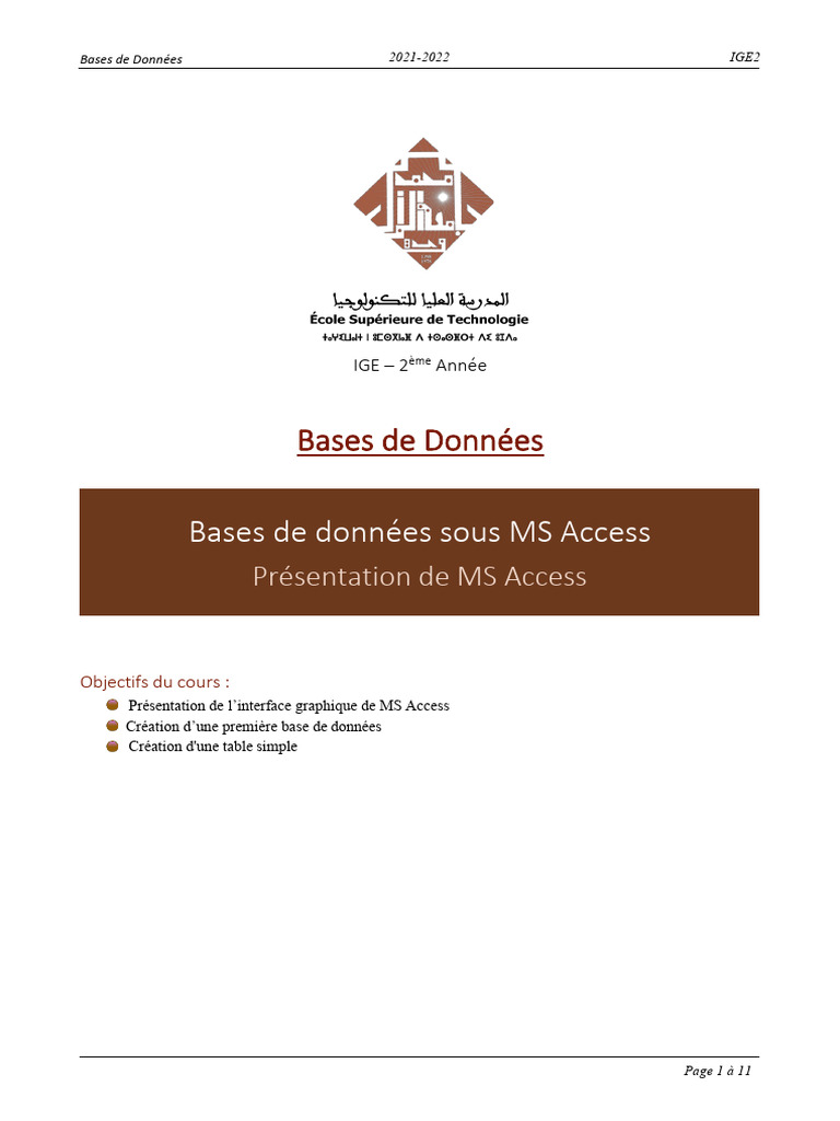 Création de bases de données sous Access | PDF | Microsoft Access ...