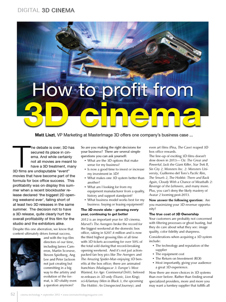 Cinema Technology Article - How To Profit From 3D Cinema | PDF | 3 D ...