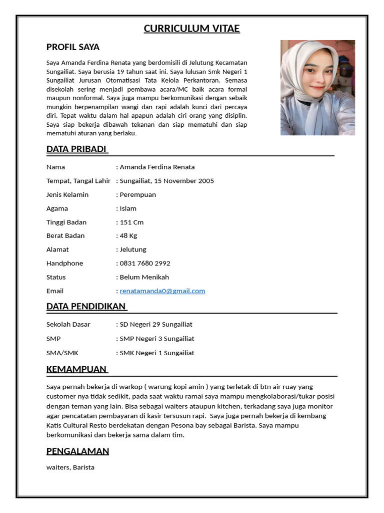 CV Amanda Ferdina Renata | PDF