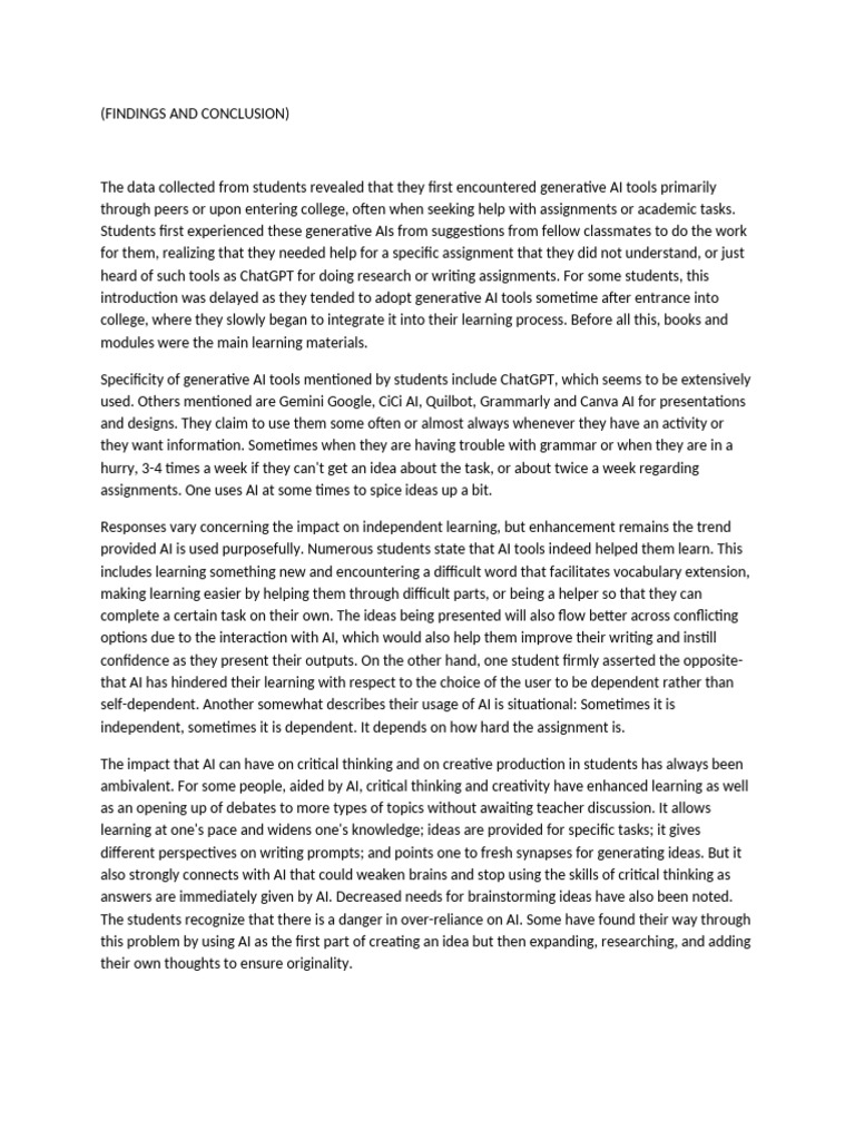 Findings and Conclusion | PDF | Artificial Intelligence | Intelligence ...