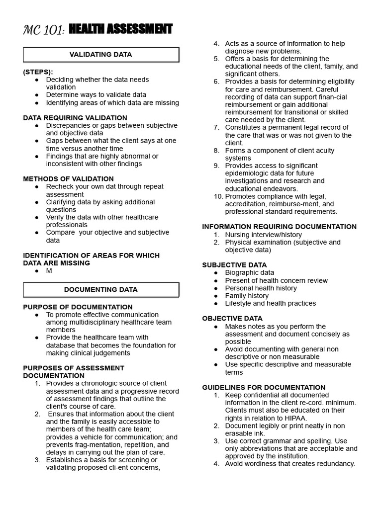 Health Assessment Data Validation Guide | PDF | Informed Consent | Nursing
