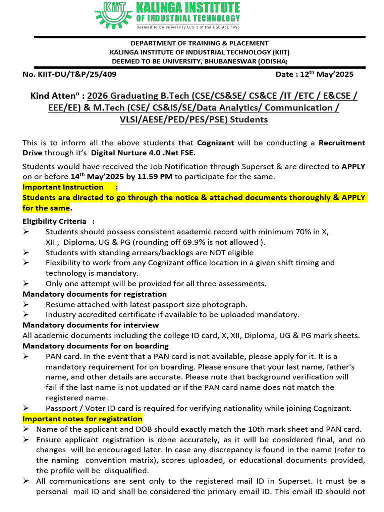 Cognizant 2026 Recruitment Drive Details | PDF