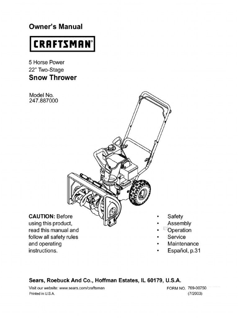 Craftsman 247.88700 Snow Thrower Manual | PDF | Gasoline | Screw
