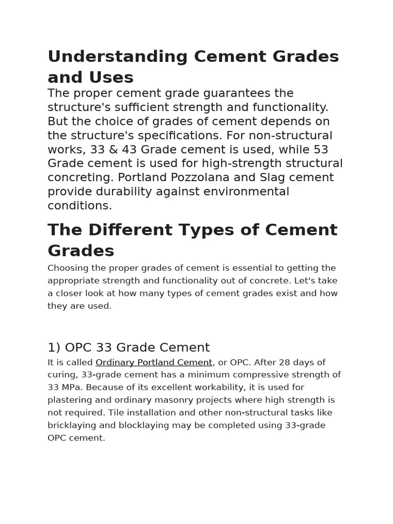 Cement Grades for Construction Projects | PDF | Concrete | Cement