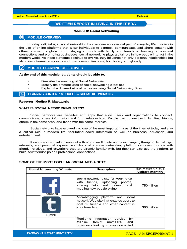 Written Report in IT Module 8 | PDF | Social Networking Service | Video ...