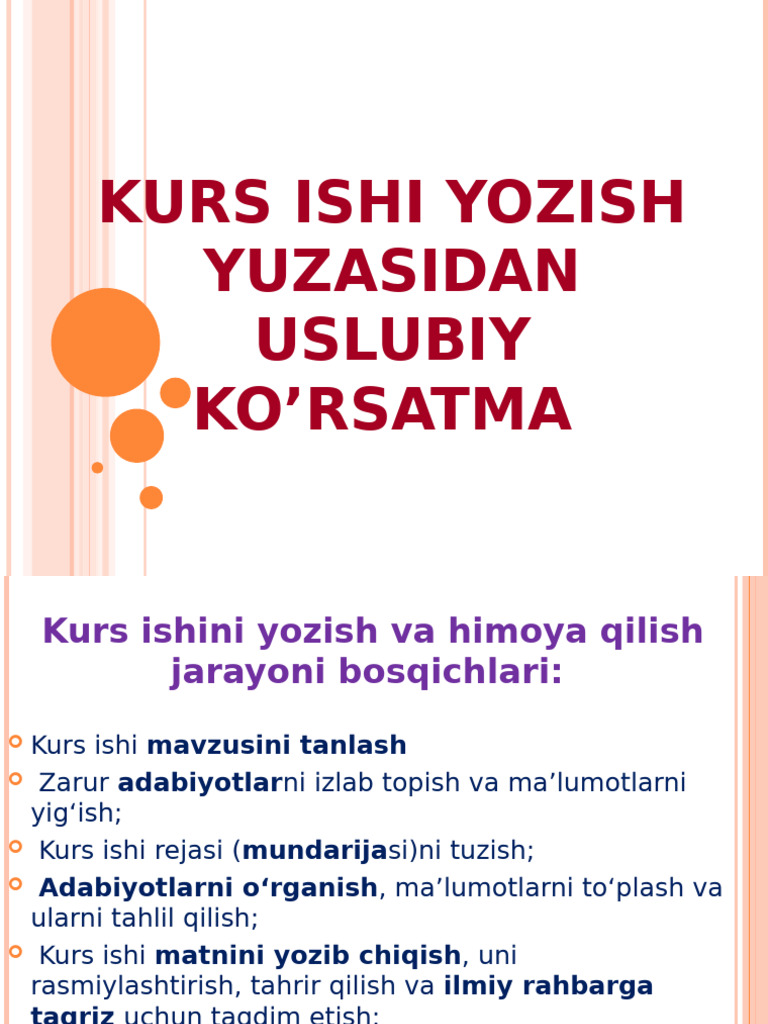 Kurs Ishi Yozish Tartibi | PDF