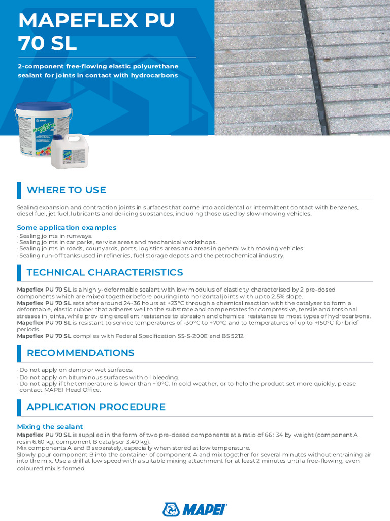 Mapeflex PU 70 (Polyurethane Sealant) | PDF | Elasticity (Physics ...