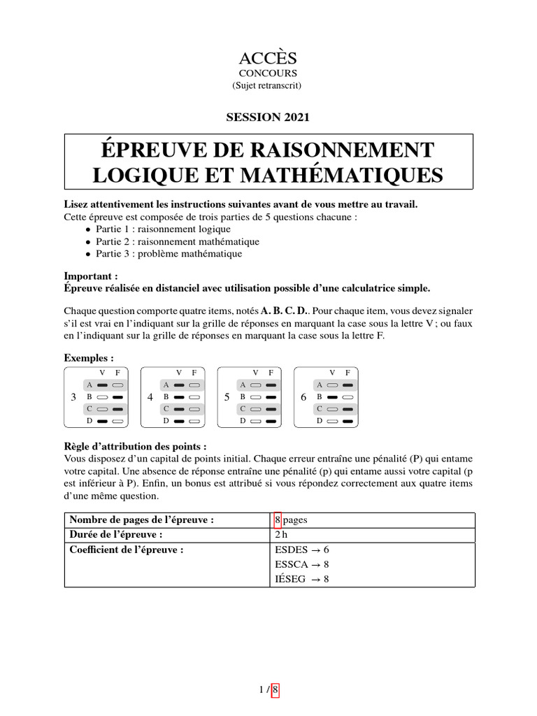 Épreuve de logique et mathématiques 2021 | PDF | Limite (mathématiques ...
